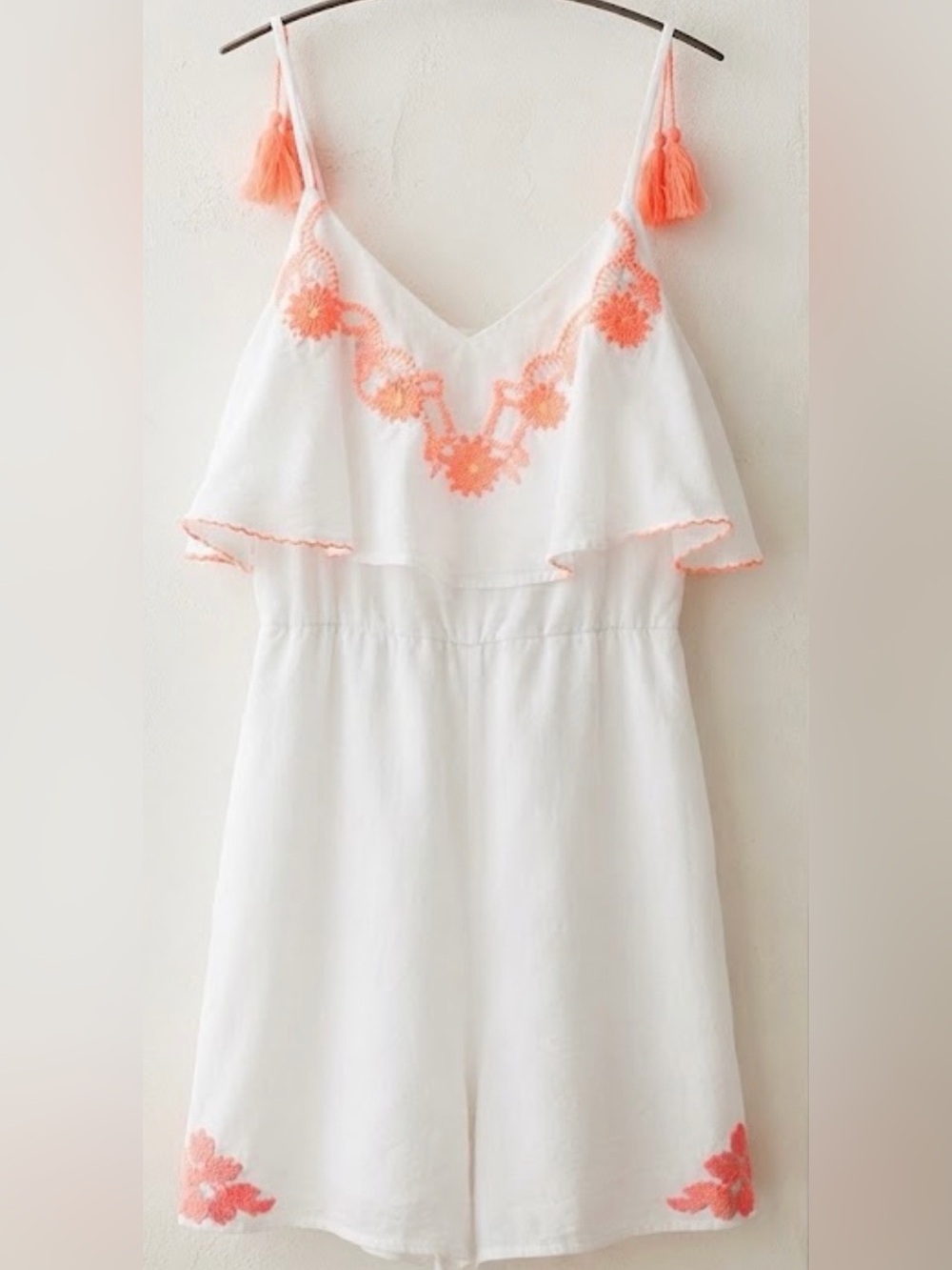 Tory Burch Nantucket Embroidered Flutter Romper, Size Small